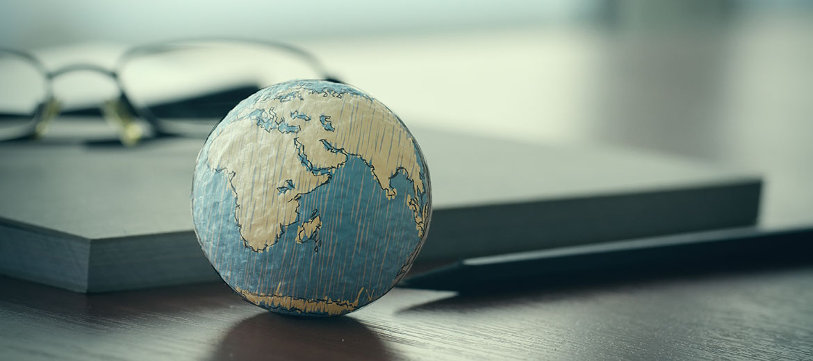 hand drawn texture globe on desk