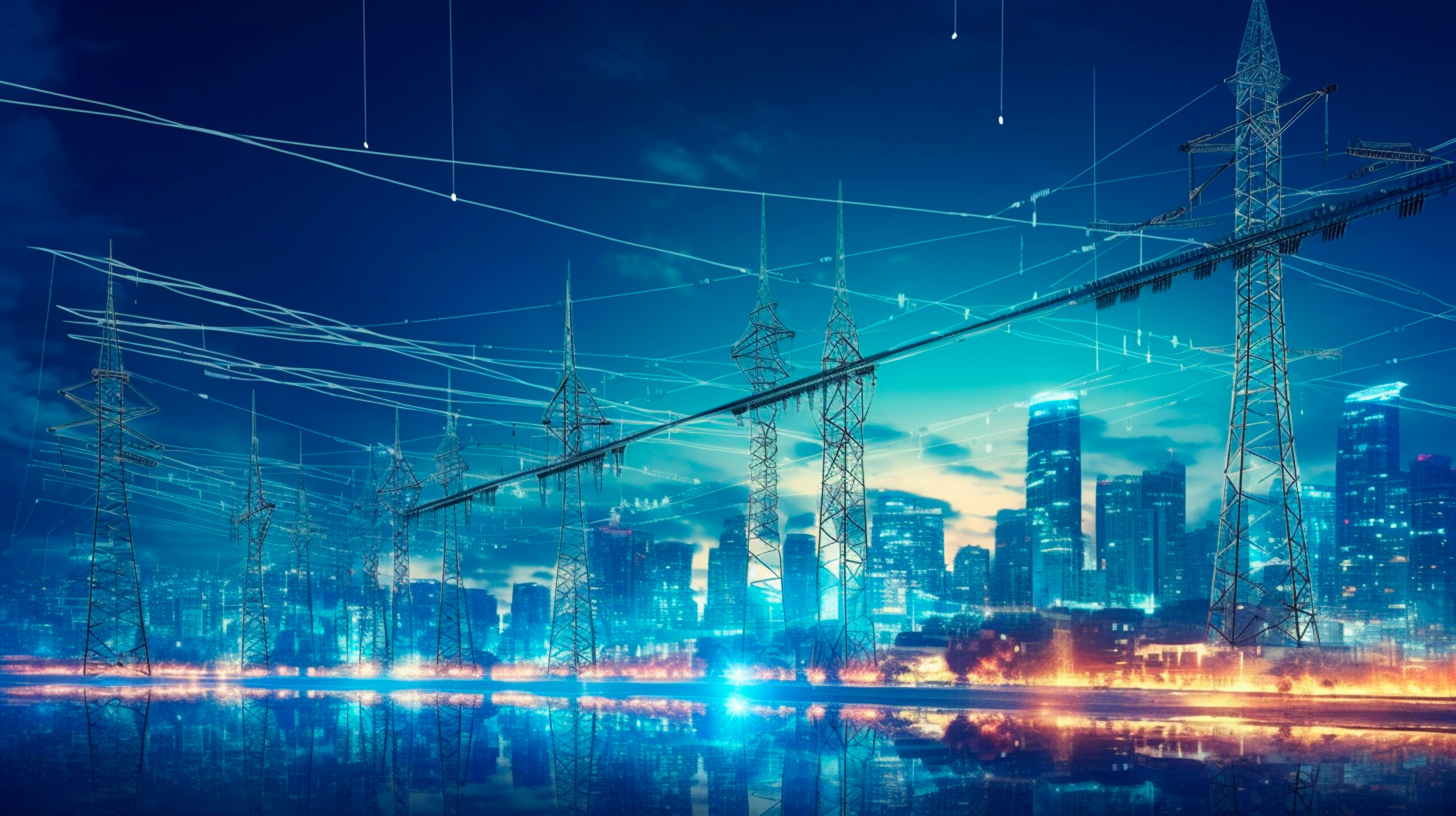 High power electricity poles in urban area connected to smart grid