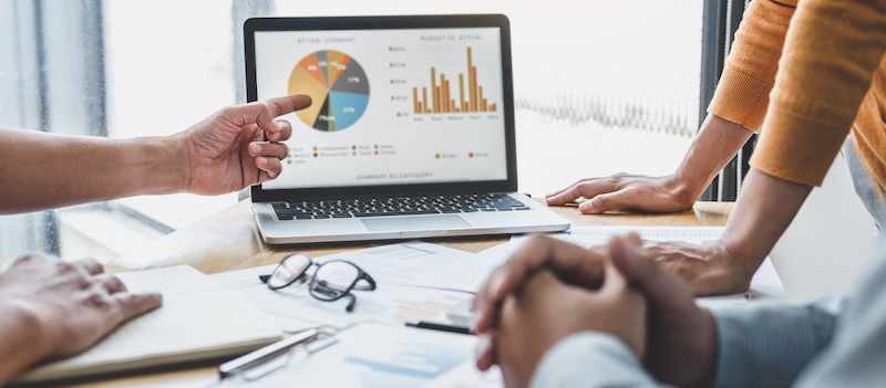 business team reviewing an analytics dashboard