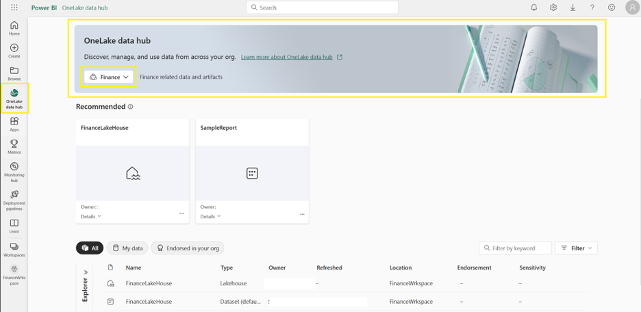 Microsoft Fabric OneLake data hub