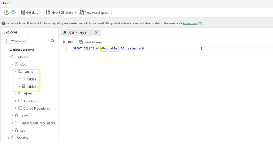 Microsoft Fabric grant select