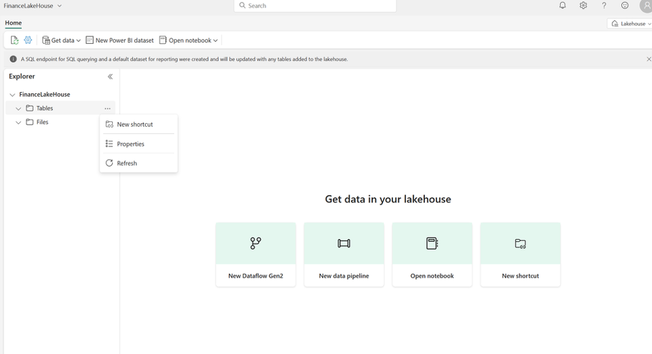 Microsoft Fabric new shortcut