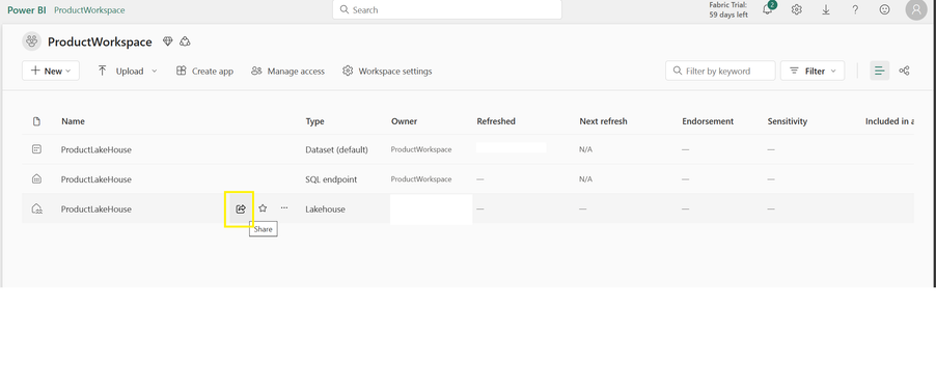 Microsoft Fabric share Lakehouse