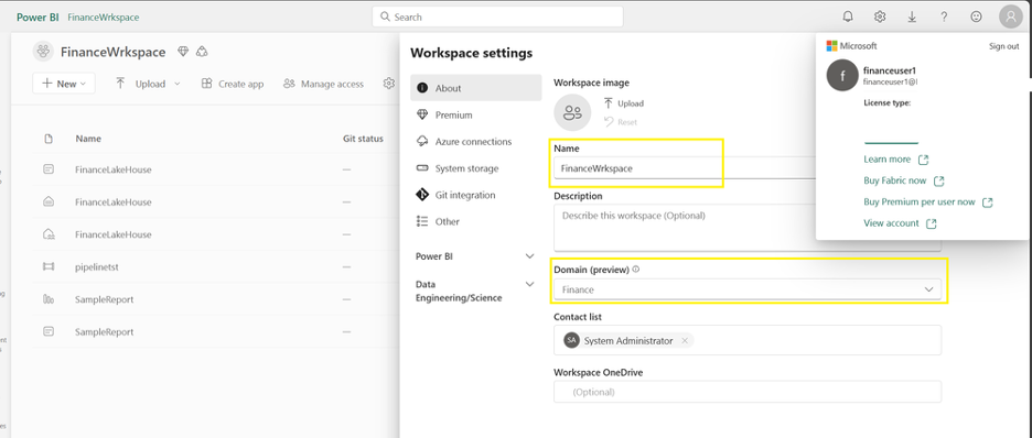 Microsoft Fabric workspace settings