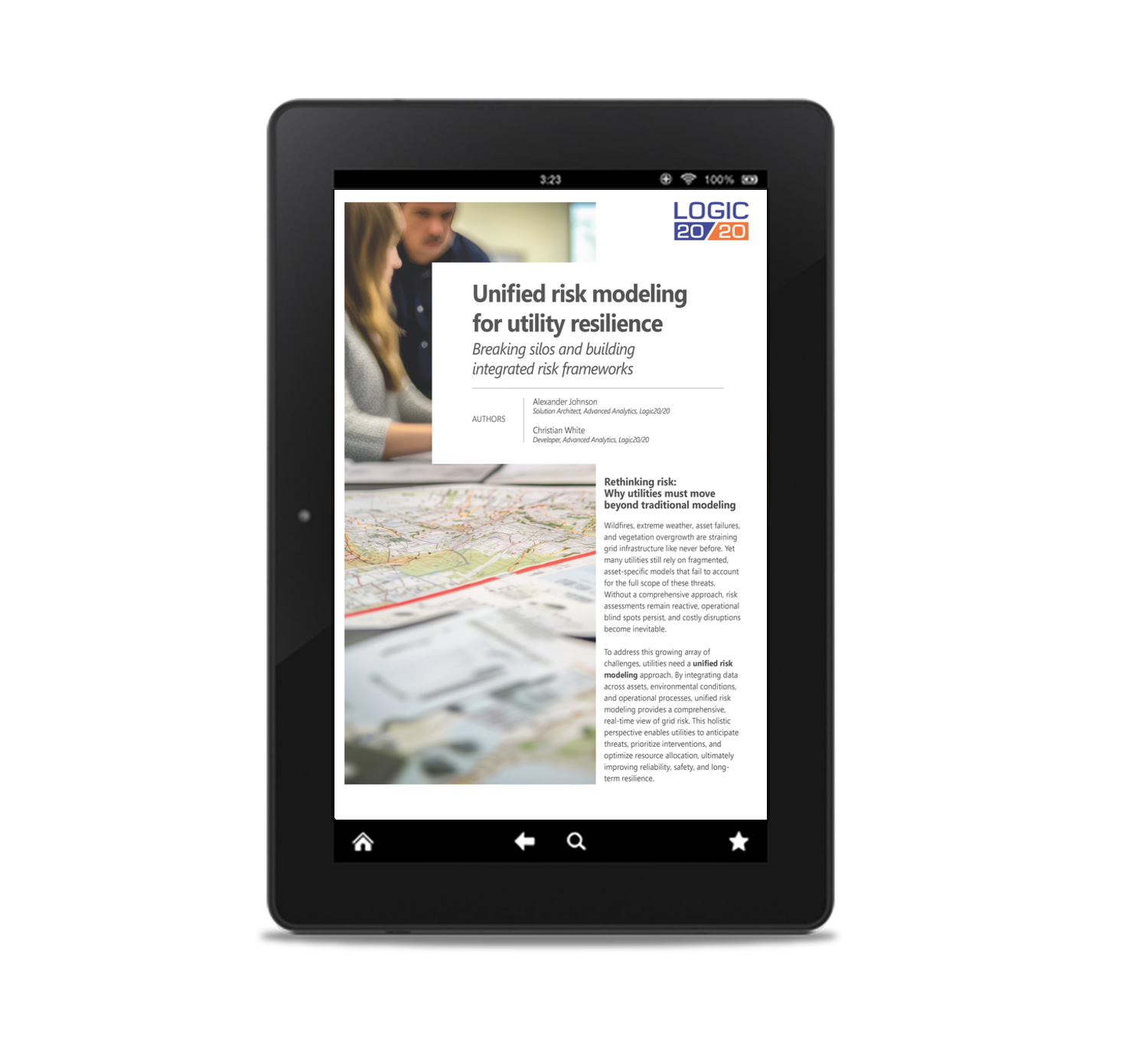 Unified risk modeling white paper cover displayed on a tablet
