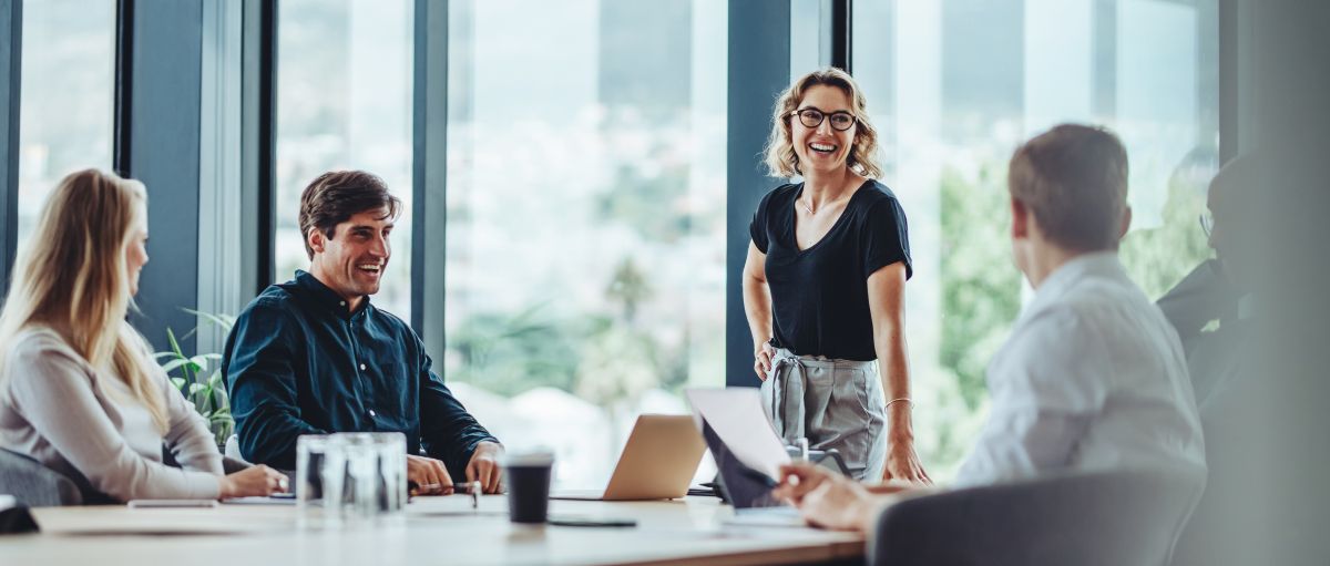 business team collaborating in a modern office environment