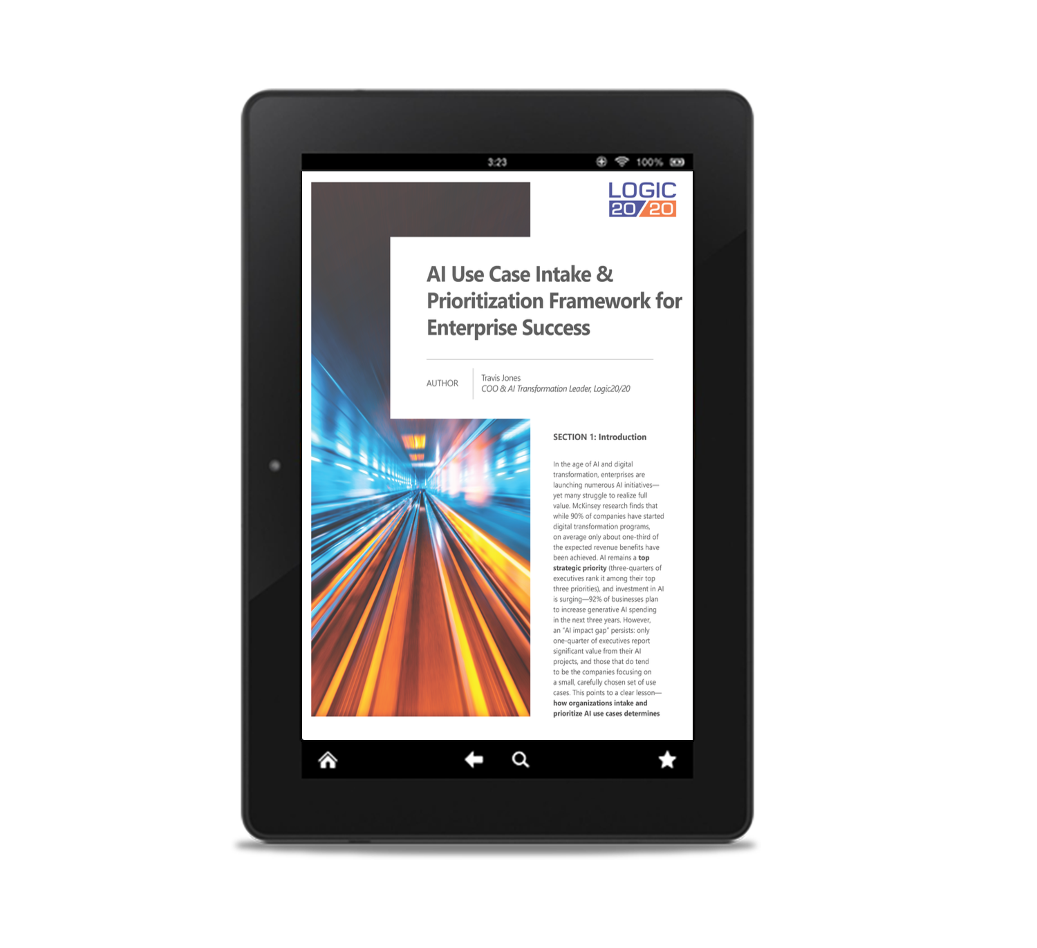 White paper "AI Use Case Intake & Prioritization Framework for Enterprise Success" on a tablet