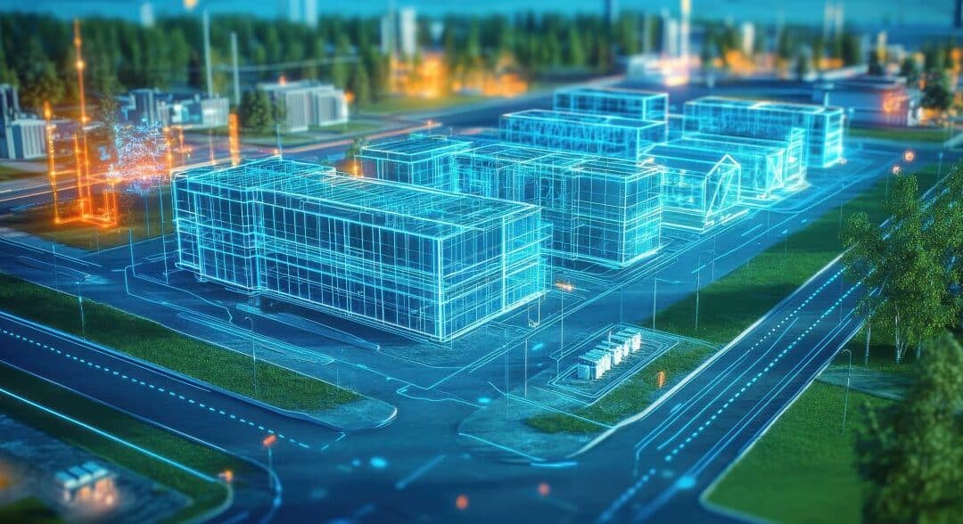 abstract image showing microgrid controlling a complex of buildings