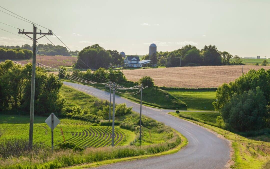 power lines surrounding an Iowa farm
