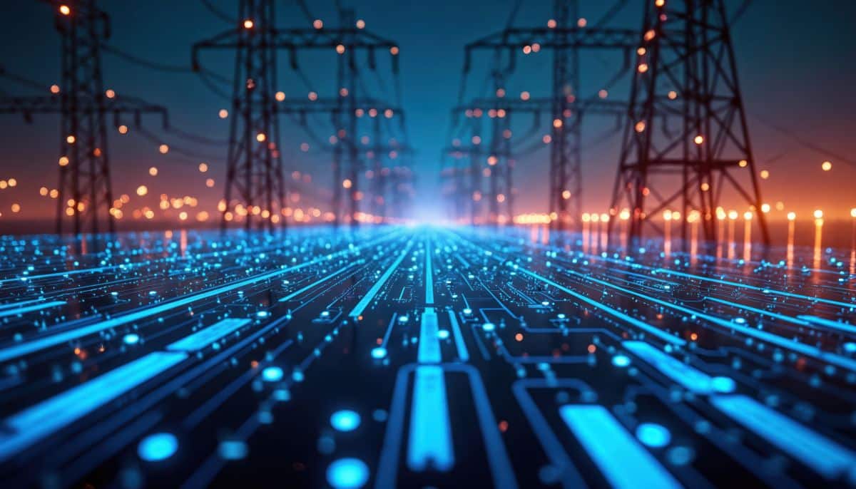 abstract image representing data flowing across a modern electric grid