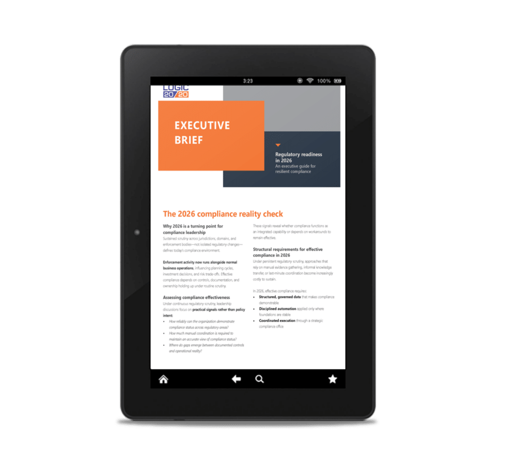 Mockup of Compliance Executive Brief on a tablet screen