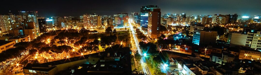 lit up city at night
